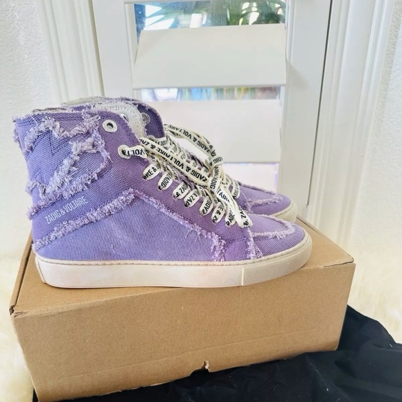 NIB ZADIG & VOLTAIRE Size 37 Flash High top canvas sneaker boomerang purple $398 - Picture 1 of 7